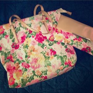 🌸 Pink Floral Tote with Matching Clutch - NWOT 🌸